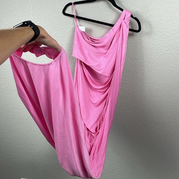 NWT Marina Moscone Twist Cape Top Geranium Pink Asymmetric Sculptural Sz 6 - Picture 4 of 10